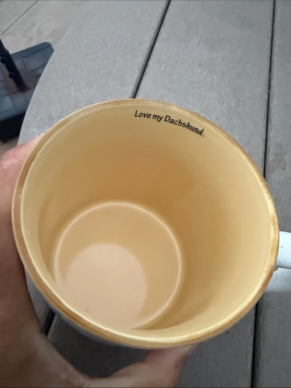 Dachshund Ceramic Mug - Cream Exterior with Yellow Interior